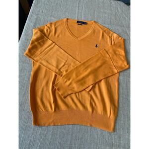 POLO RALPH LAUREN Men’s Orange Pima Cotton V Neck Sweater L